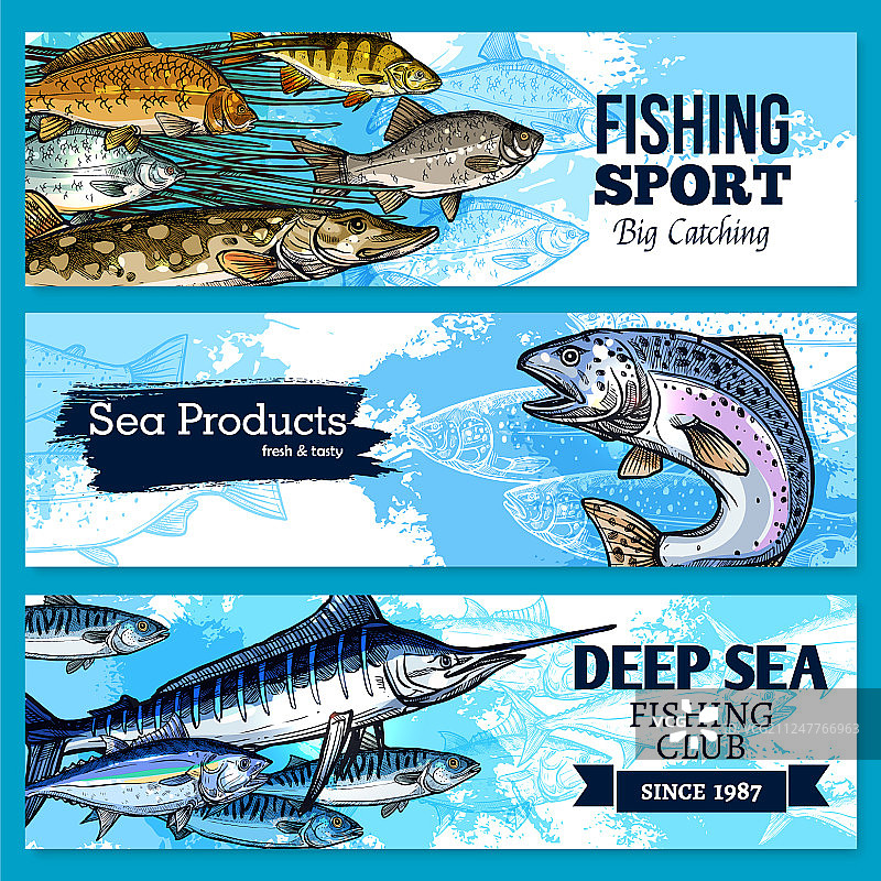 渔具俱乐部或海鲜产品banner图片素材