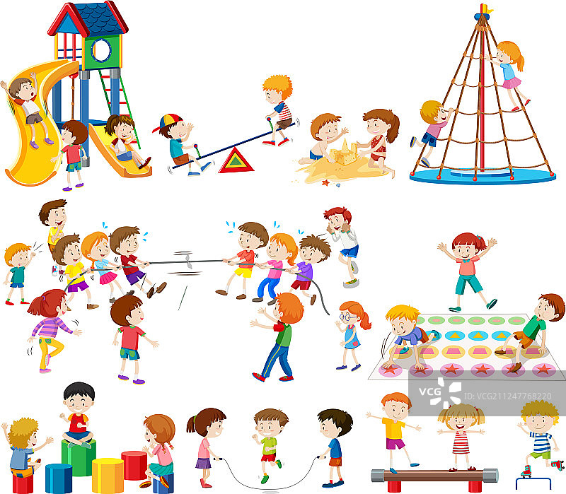 游乐场上的一群儿童图片素材