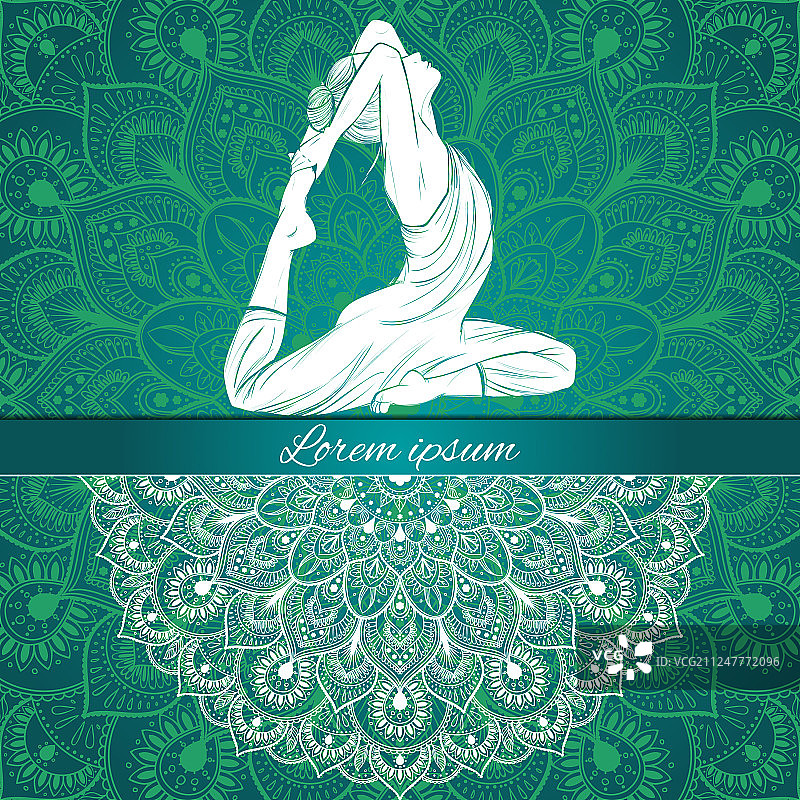 在民族风背景上做瑜伽的美丽女人图片素材