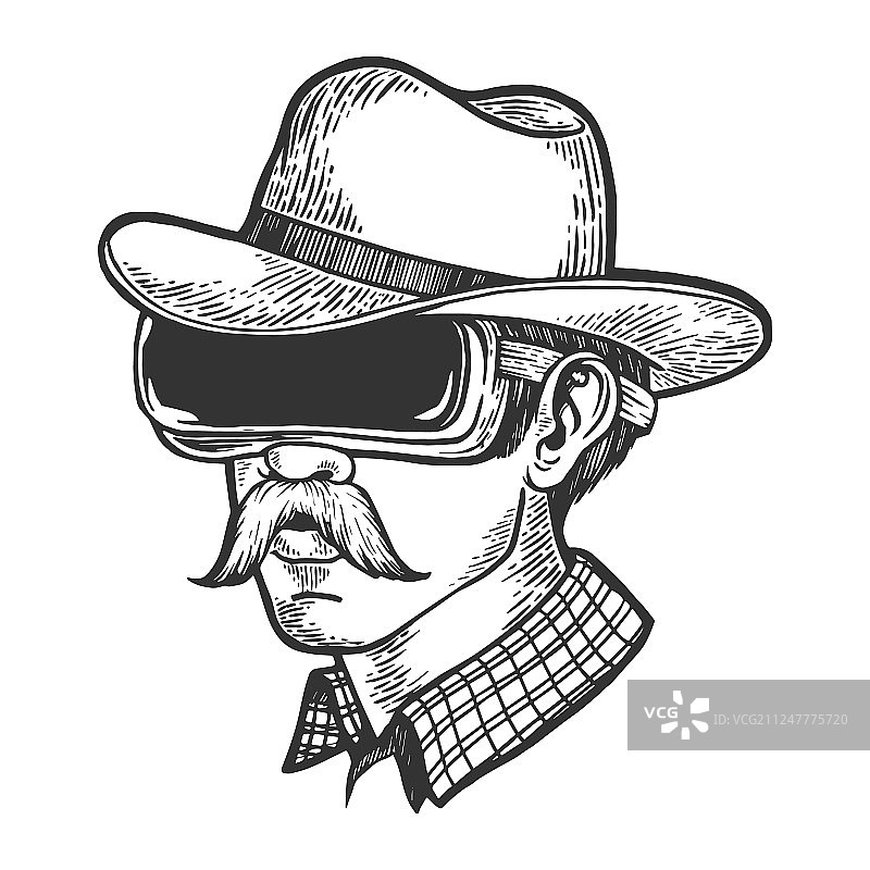 VR头盔眼镜牛仔草图雕刻图片素材