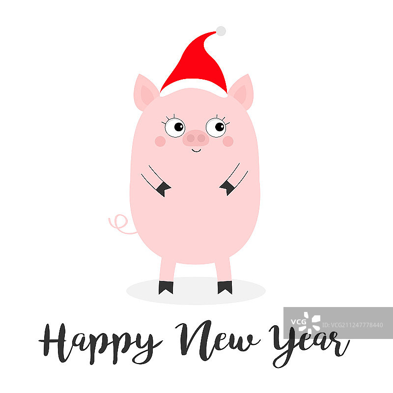 戴着圣诞帽的可爱小猪，喜迎新年图片素材