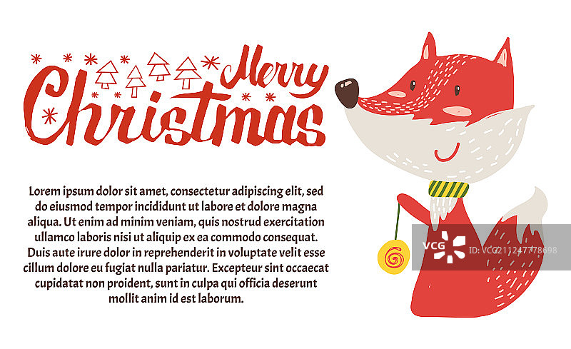 小狐狸玩球新年圣诞节明信片图片素材