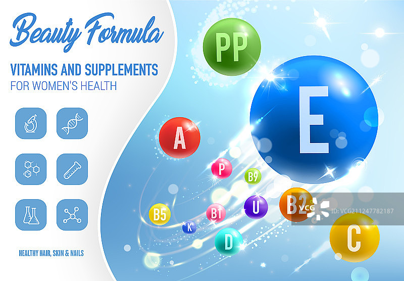 美容与健康维生素膳食补充剂图片素材