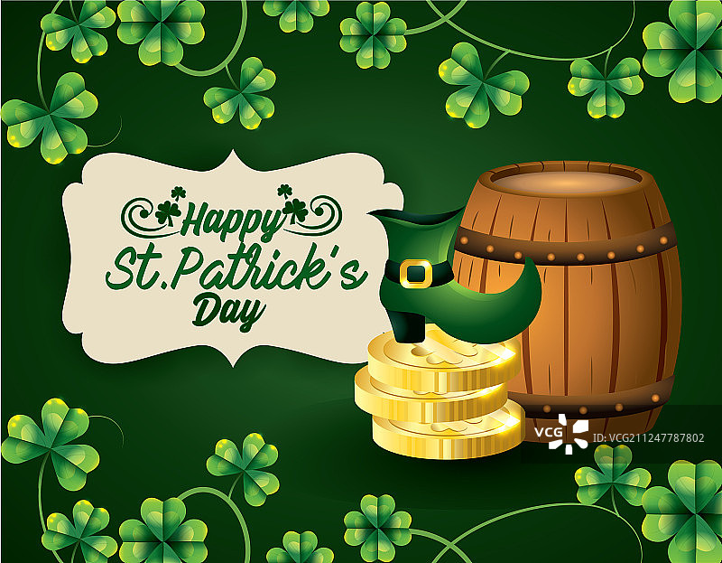 圣帕特里克节三叶草和金币标签图片素材