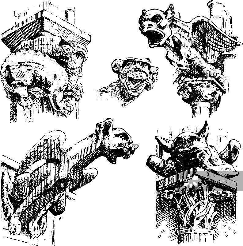 巴黎圣母院滴水嘴兽嵌合体合集图片素材