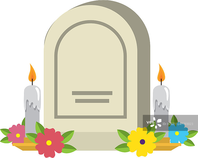 带有鲜花和蜡烛的墓碑图片素材