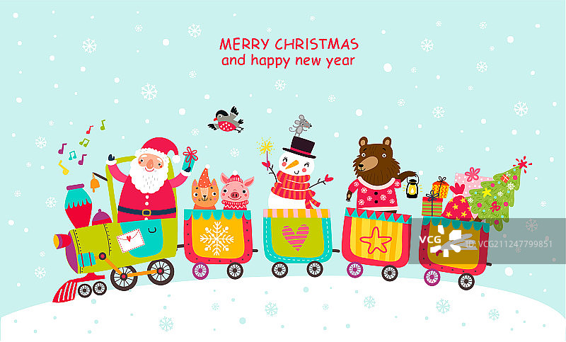 快乐的火车圣诞卡图片素材