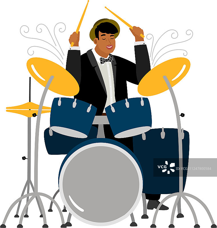 爵士鼓手演奏（白色背景）图片素材