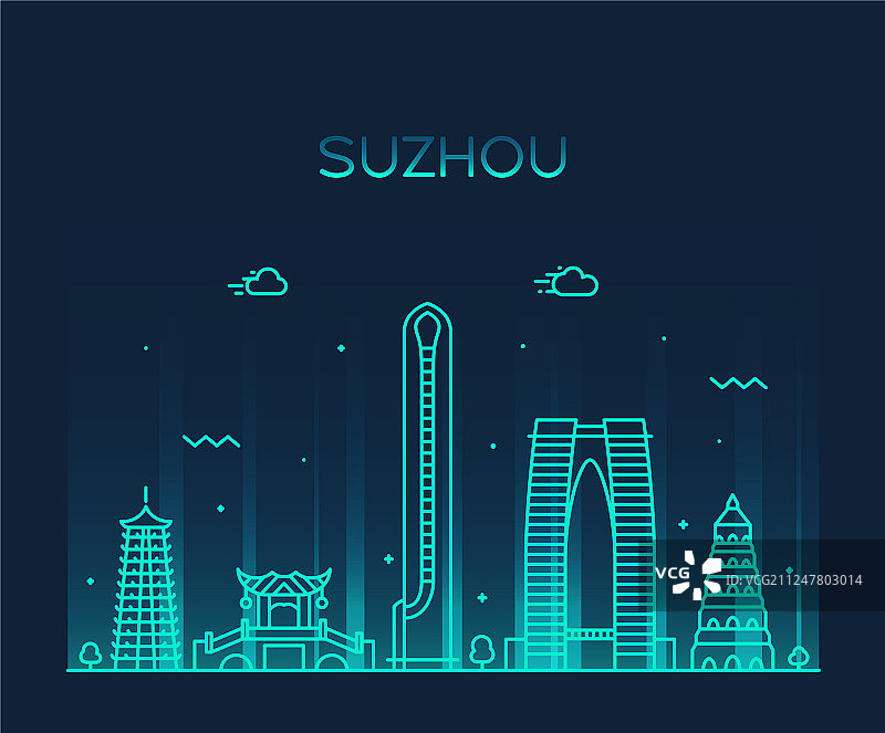 中国华东苏州天际线线性风格图片素材
