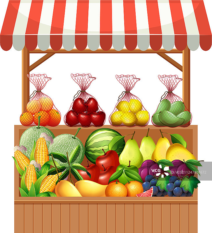 木制货摊上的新鲜水果图片素材