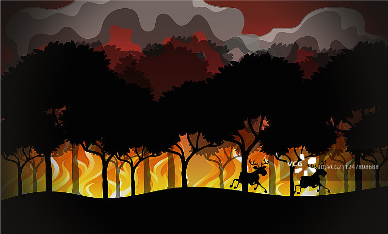 野火灾难景观剪影图片素材