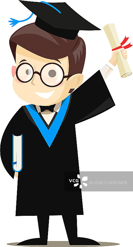 快乐的毕业生拿着书和文凭图片素材