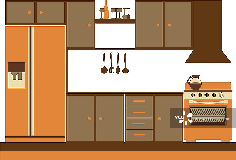 彩色厨房橱柜与灶台轮廓图片素材