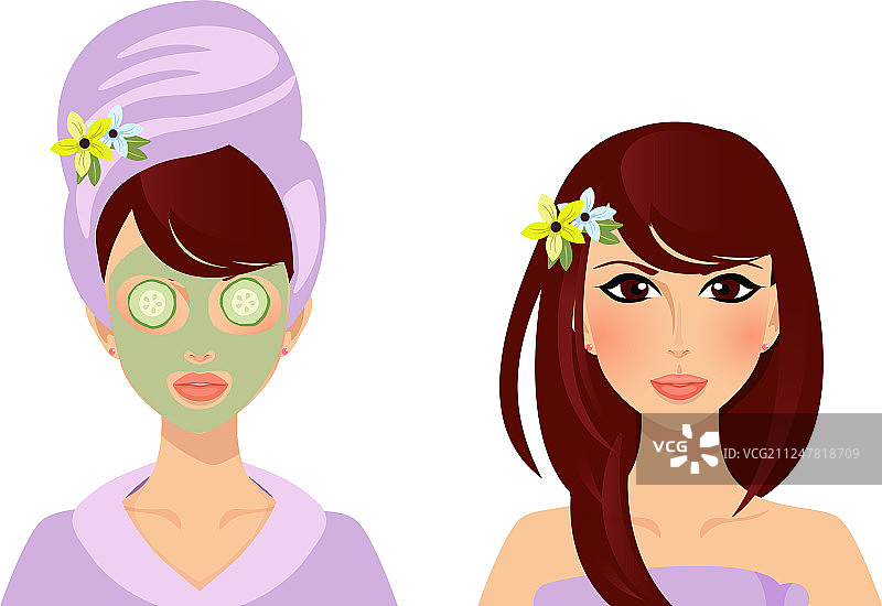 戴头巾浴袍的可爱女孩角色图片素材