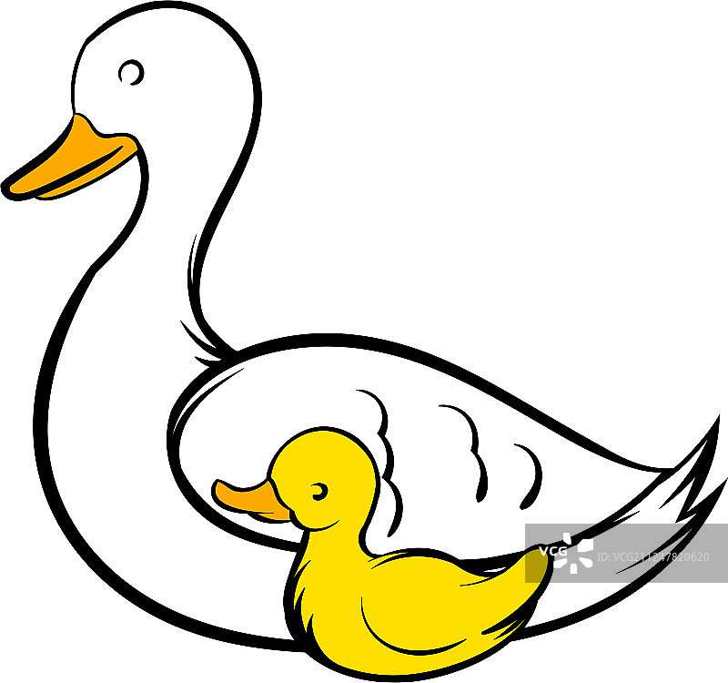 天鹅和幼鸟卡通图标图片素材