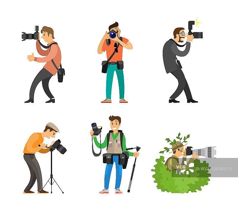 摄影师使用数码相机和三脚架图片素材