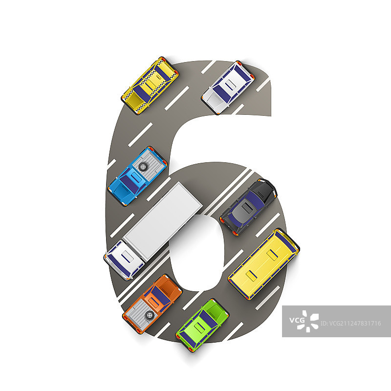 汽车排列成数字6的道路图片素材