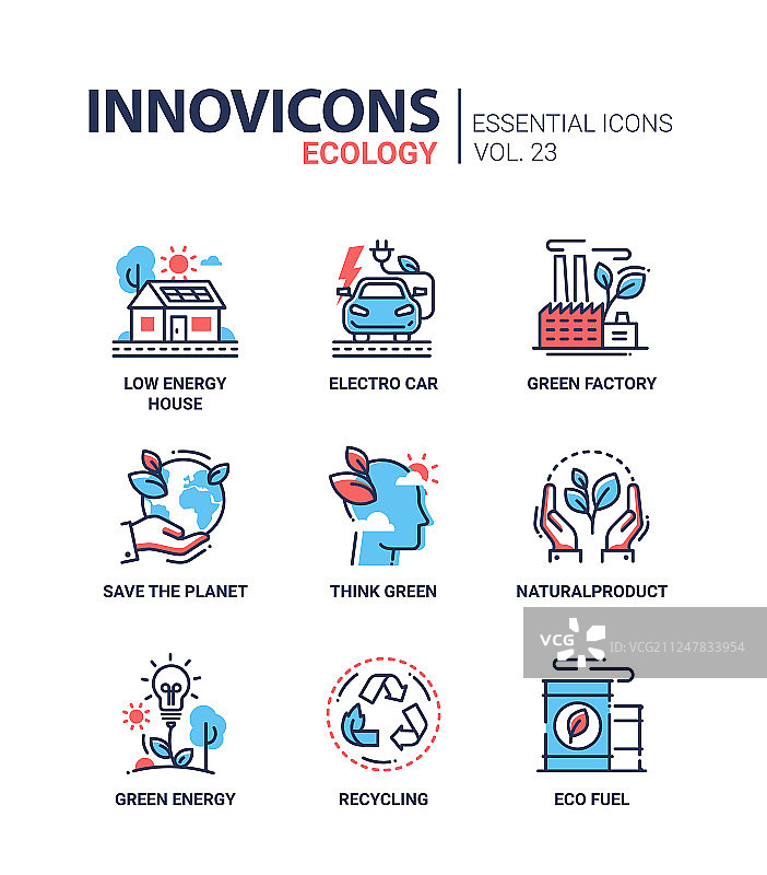 生态学现代彩色单线图标图片素材