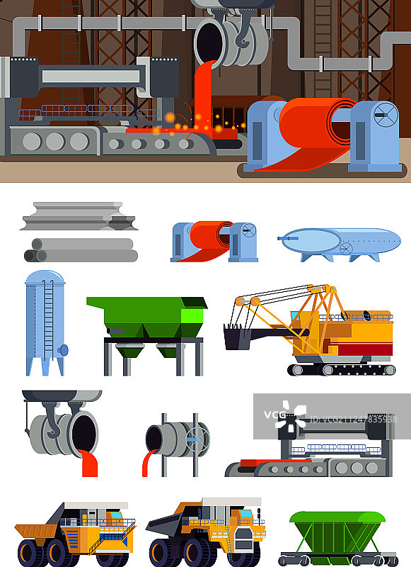 钢铁生产扁平风格图标集图片素材