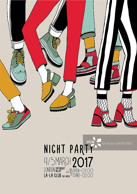 手绘彩色夜晚派对海报图片素材