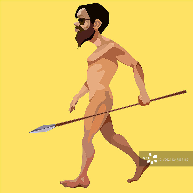 卡通现代男人被剥光并拿着标枪图片素材