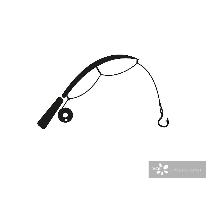 鱼竿图标、鱼钩和钓鱼人图片素材
