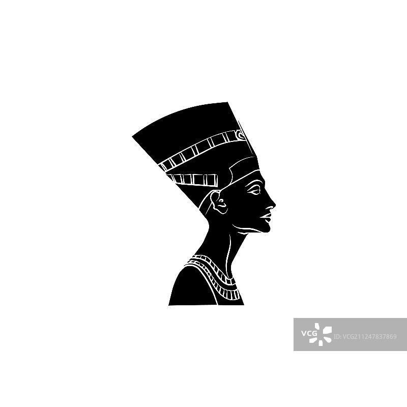 娜芙蒂蒂图标，黑白背景。图片素材