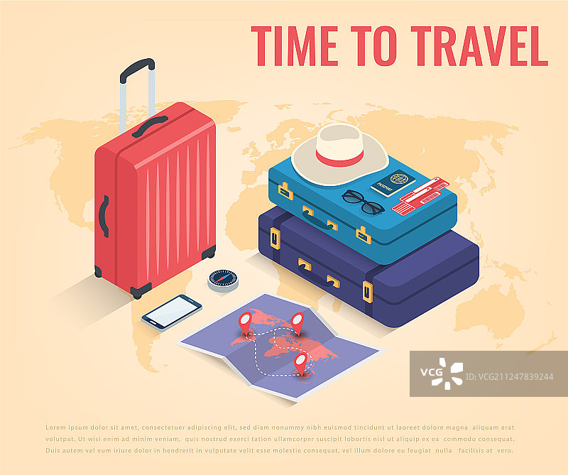 2.5D风格的旅行装备图片素材