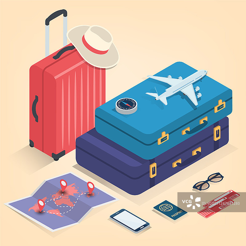 2.5D风格的旅行装备图片素材