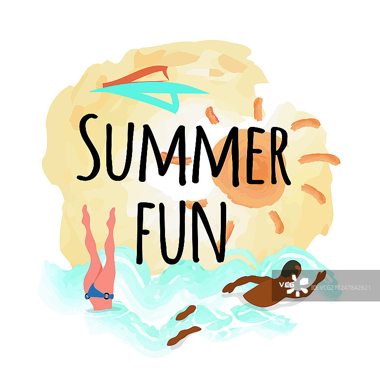 夏日乐趣标志：女子跳水，非裔男子图片素材