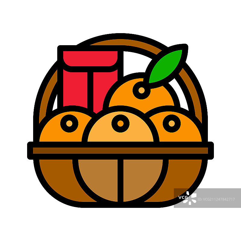 橙色篮子中国农历新年填充图标图片素材