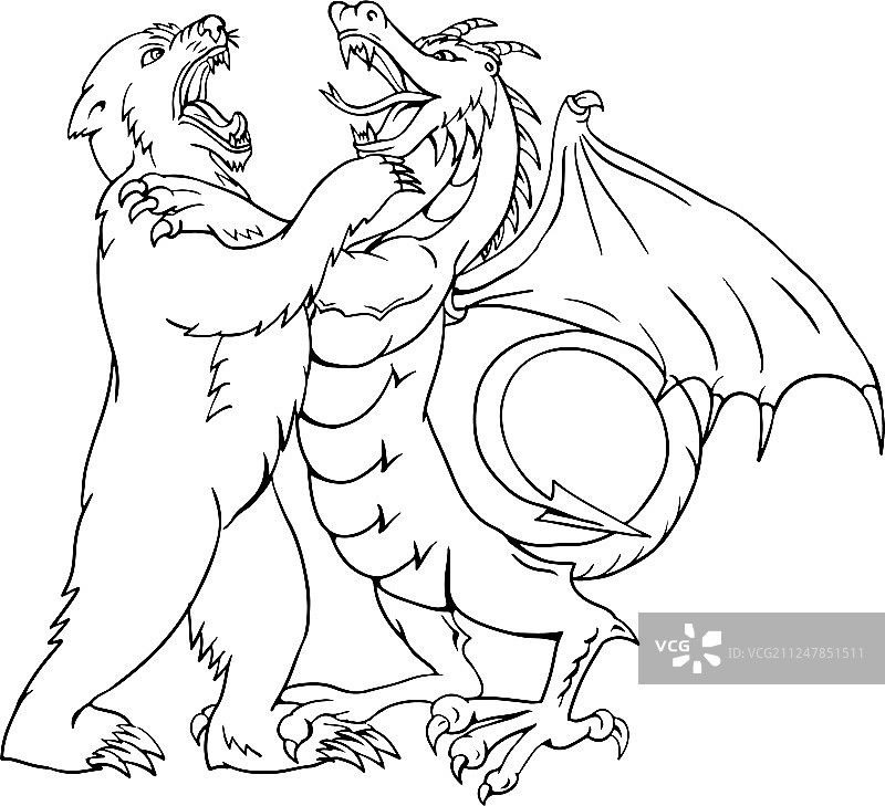 熊与中国龙黑色绘画图片素材