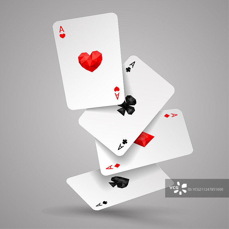 四张A扑克牌飞舞飘落图片素材