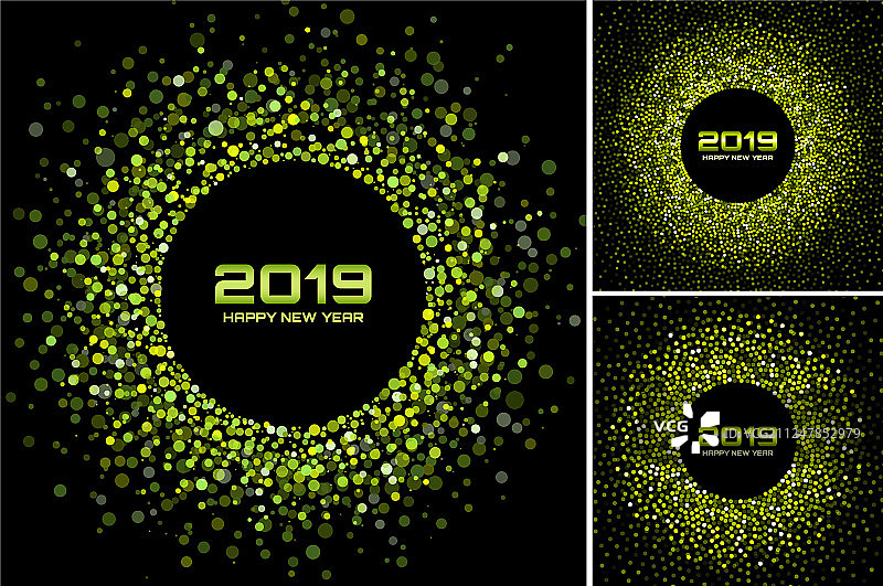 2019新年绿色背景贺卡套装图片素材