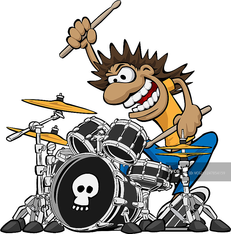 卡通狂野鼓手演奏架子鼓图片素材