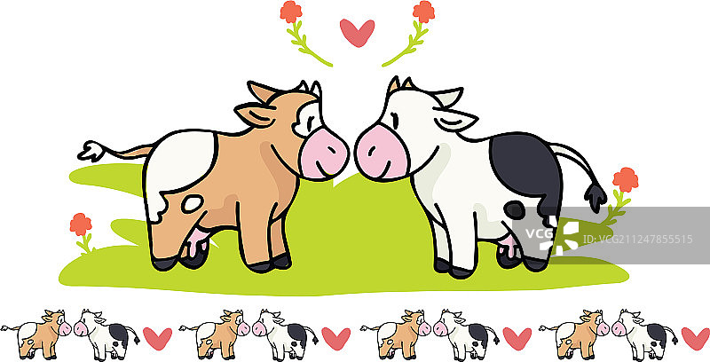 可爱奶牛爱心卡通图案图片素材