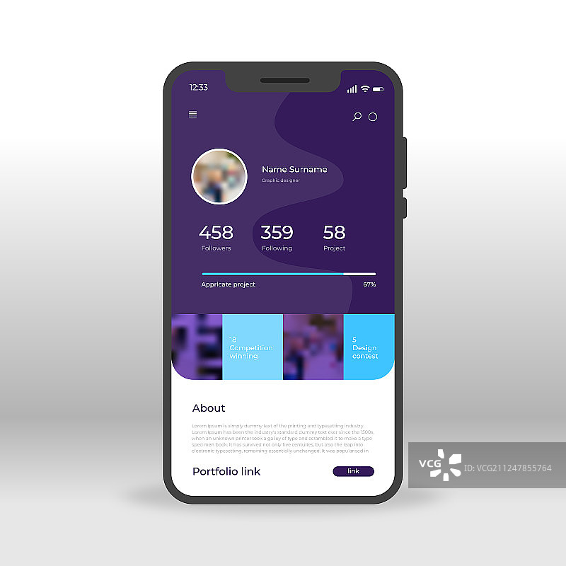 紫色社交网络个人资料UI UX GUI屏幕图片素材