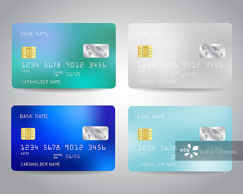 逼真细致的信用卡套装图片素材