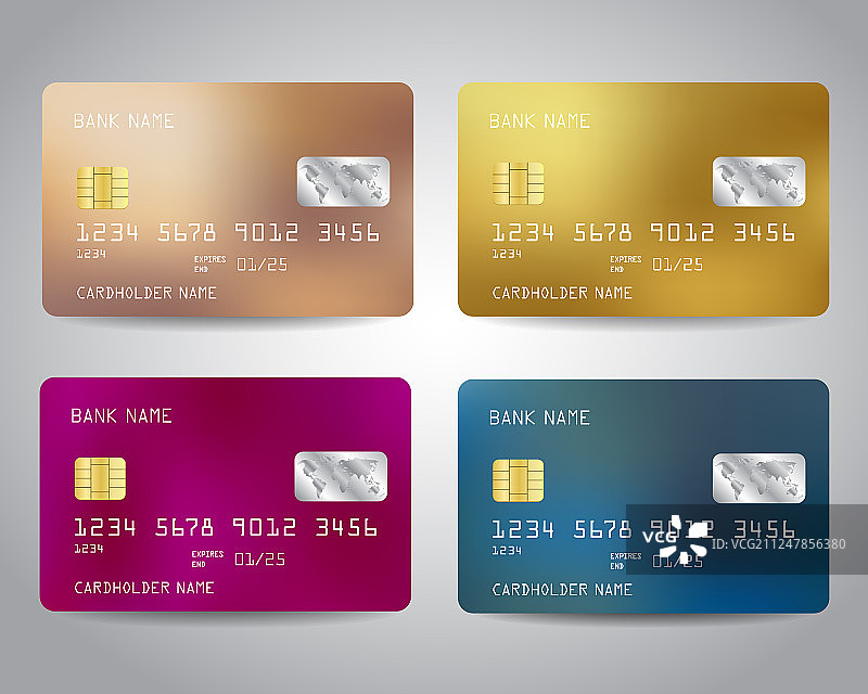 逼真细致的信用卡套装图片素材