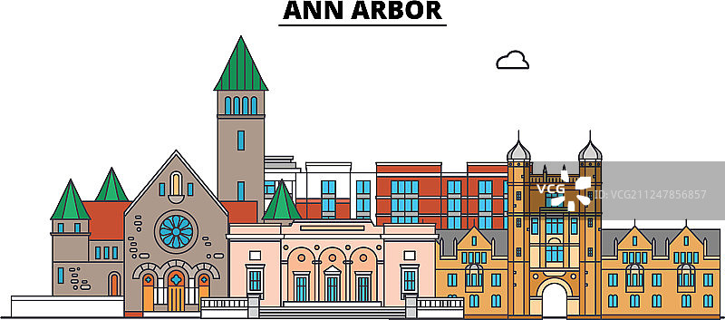 美国安娜堡地标建筑扁平风格图片素材