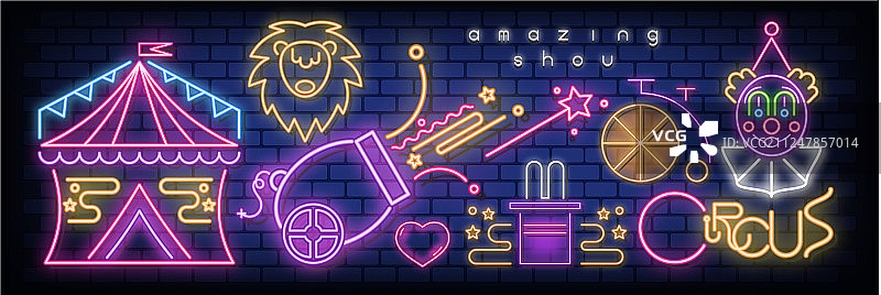 马戏团霓虹灯发光图标图片素材