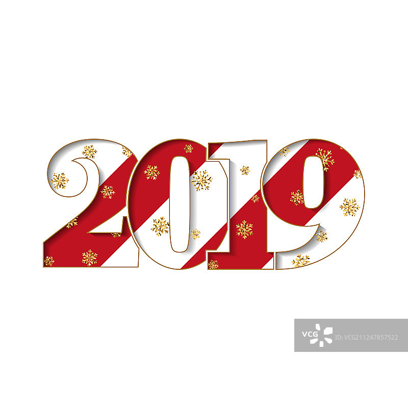 新年快乐贺卡：红色条纹数字2019金色图片素材