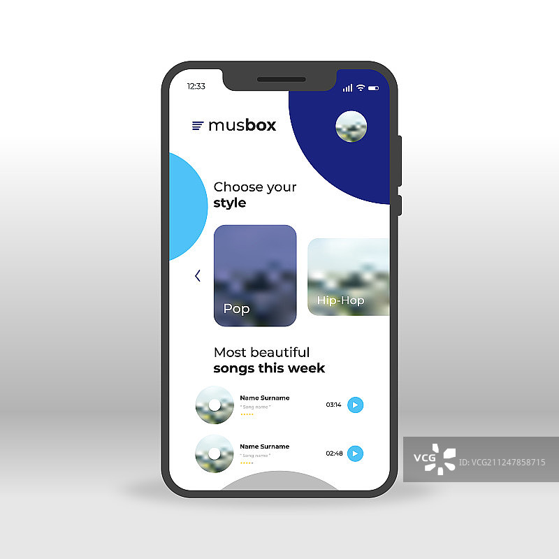蓝色音乐盒手机应用UI UX界面图片素材