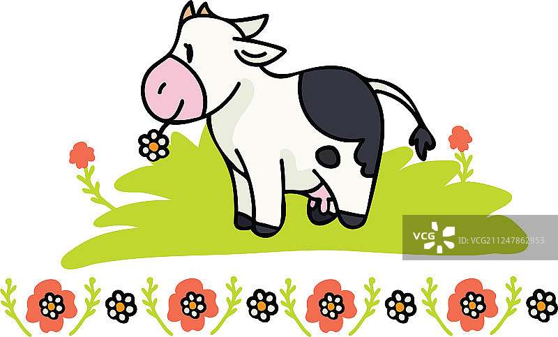 可爱奶牛雏菊卡通图案图片素材