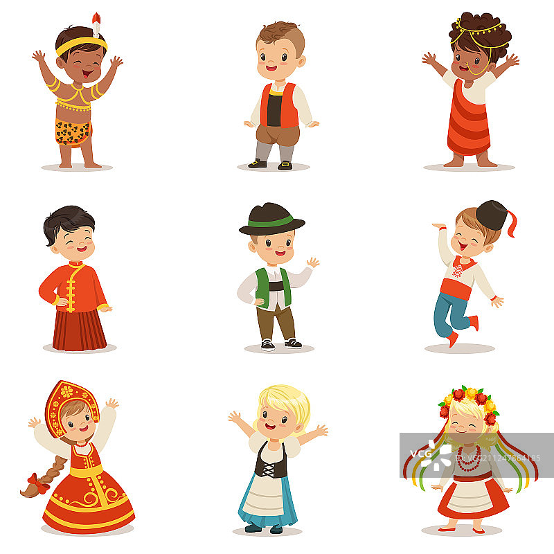 穿着各国民族服饰的孩子们图片素材