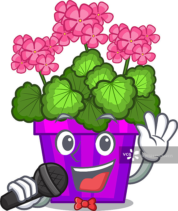 卡通盆栽中歌唱的天竺葵图片素材