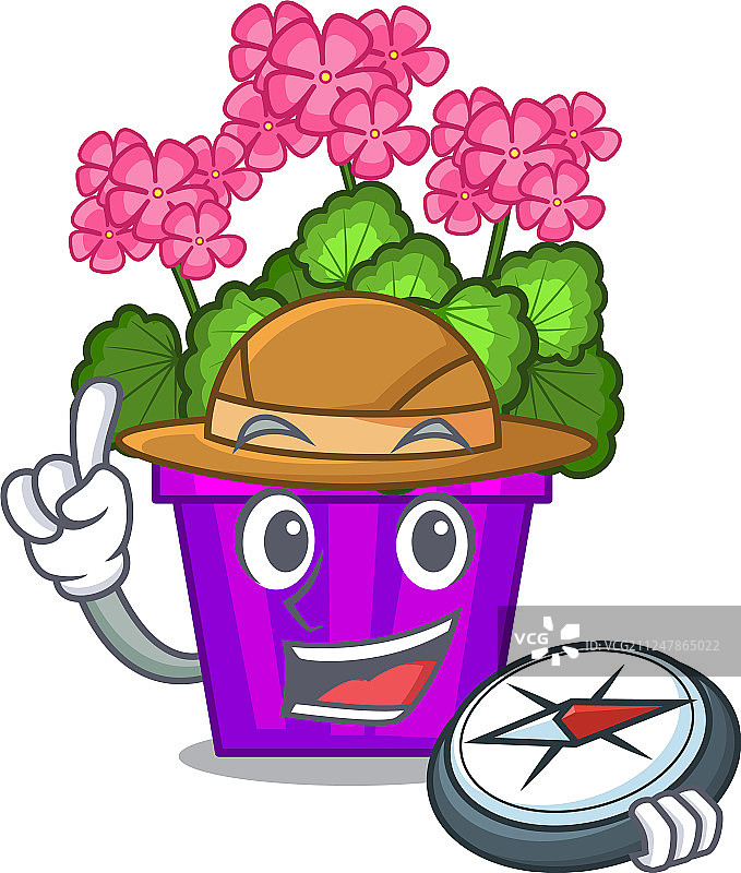 卡通花盆中的探险家天竺葵花图片素材