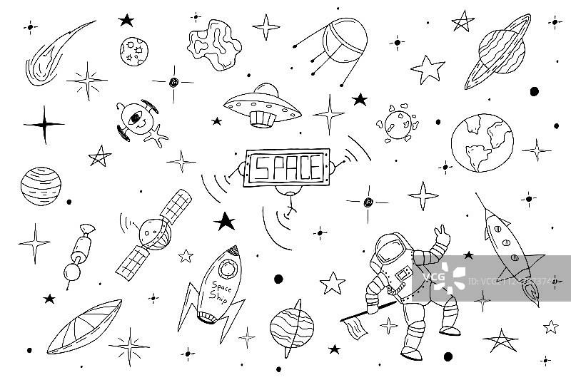 涂鸦风格的太空主题图片素材