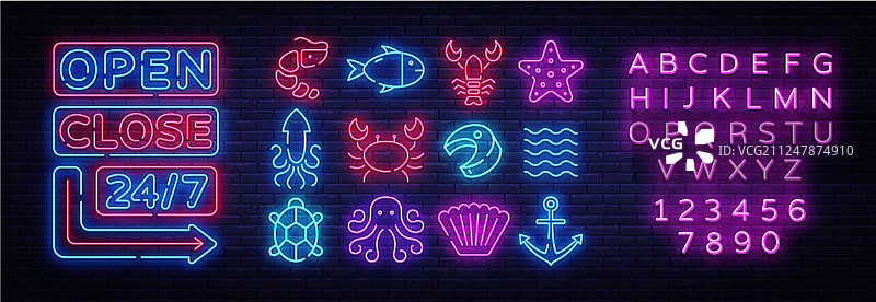 海鲜图标集：霓虹灯海鲜合集图片素材