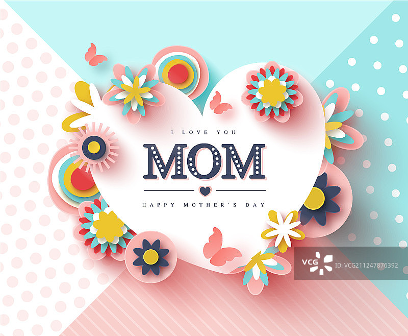 母亲节快乐剪纸花贺卡图片素材